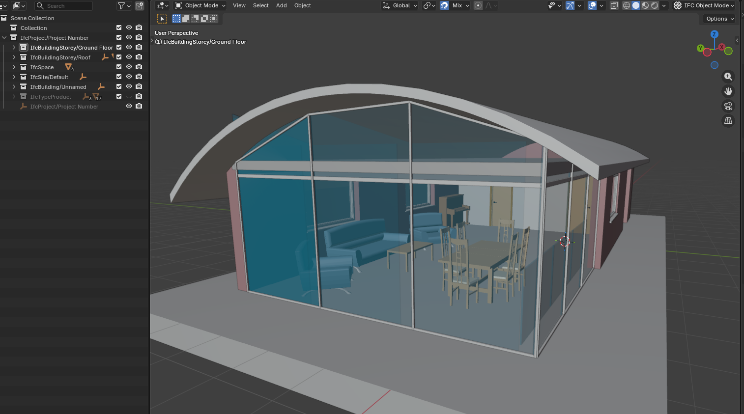 Sample House 3D — compiled from BOM, rendered in Bonsai