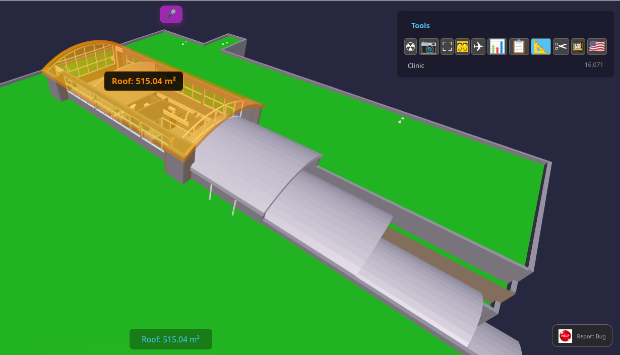 Double-click area — curved roof 515 m²