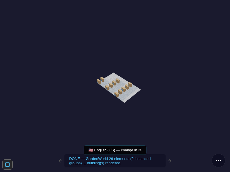 Warehouse overview — 11 bins on the GardenWorld floor, top-down isometric