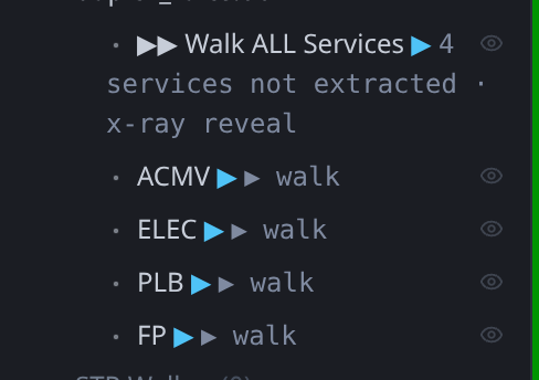 The Walk rows in the Outliner: ACMV, ELEC, PLB, FP