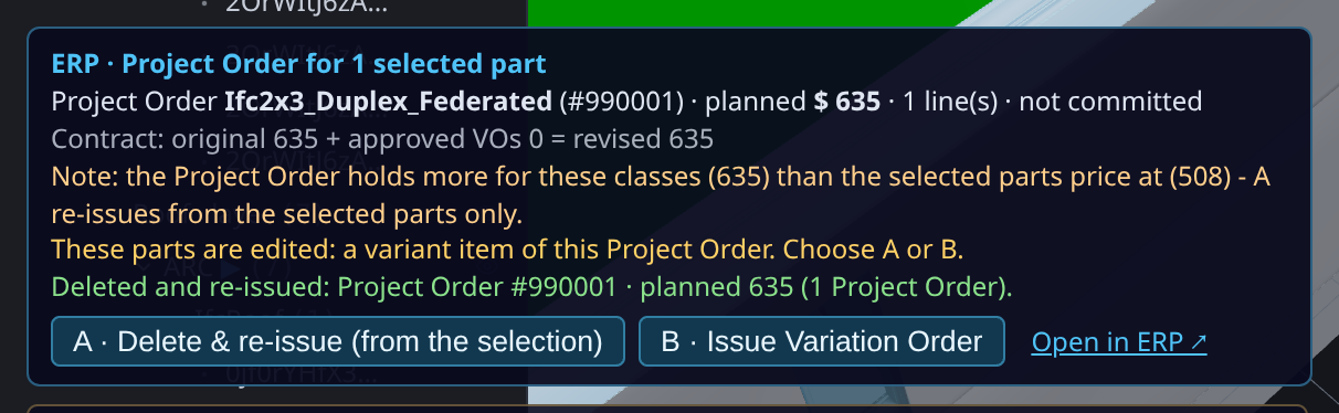 After A: Deleted and re-issued, one Project Order, planned 635