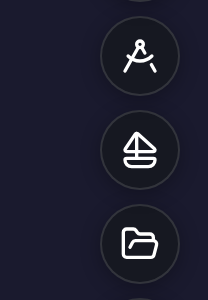 The toolbar rail, with the Navigate (sailboat) icon centred between Inspect (compass) above and Open (folder) below